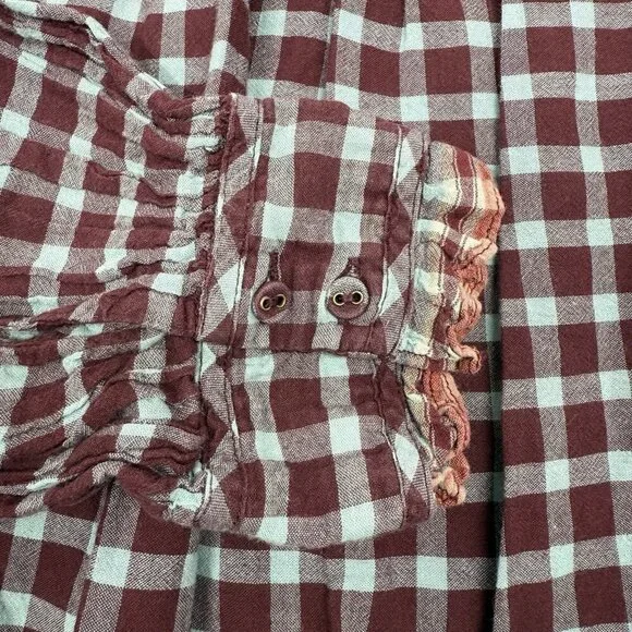 Ulla Johnson Elm Plaid Ruffle Mini Dress Size 8 Burgundy Check Long Sleeve - Picture 8 of 13